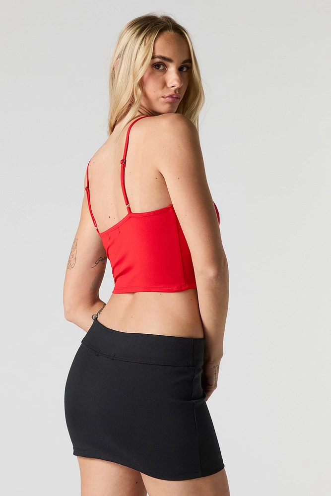 Bow Trim Cropped Corset Tank with Built-In Bra Cups