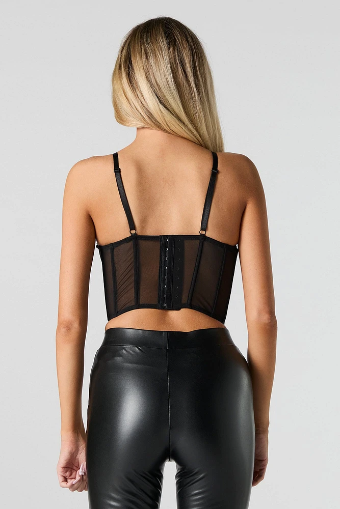 Ruched Mesh Crop Corset Top