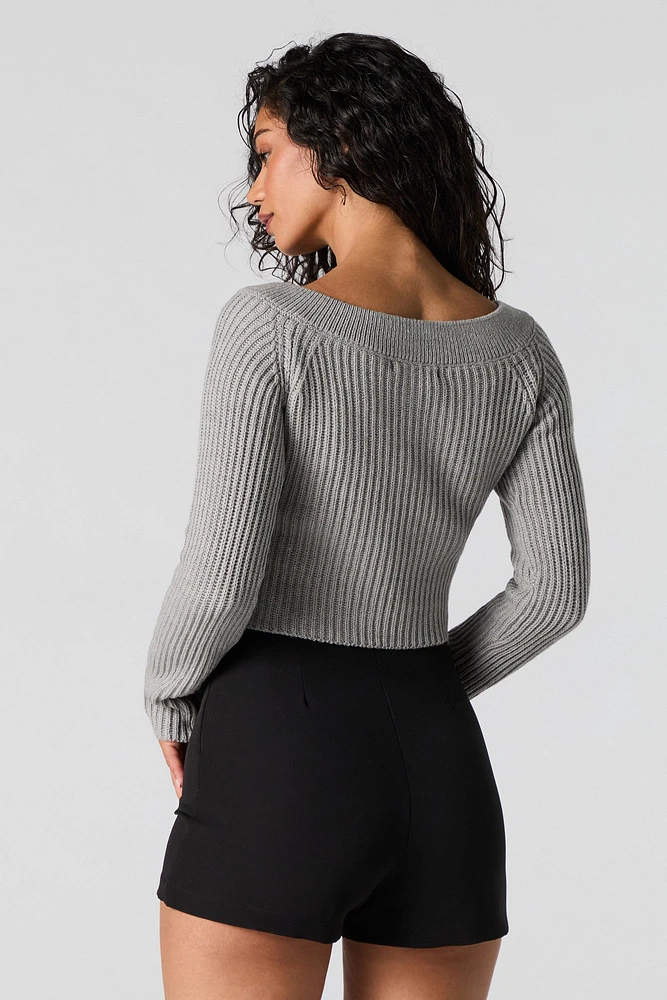 Ribbed Knit Boat Neck Sweater