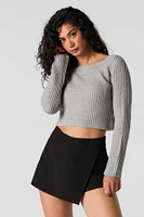 Ribbed Knit Boat Neck Sweater