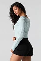 Ribbed Knit Boat Neck Sweater