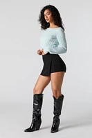 Ribbed Knit Boat Neck Sweater