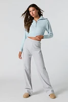 Ribbed Knit Quarter Zip Cropped Sweater