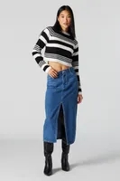 Striped Ribbed Knit Cropped Sweater