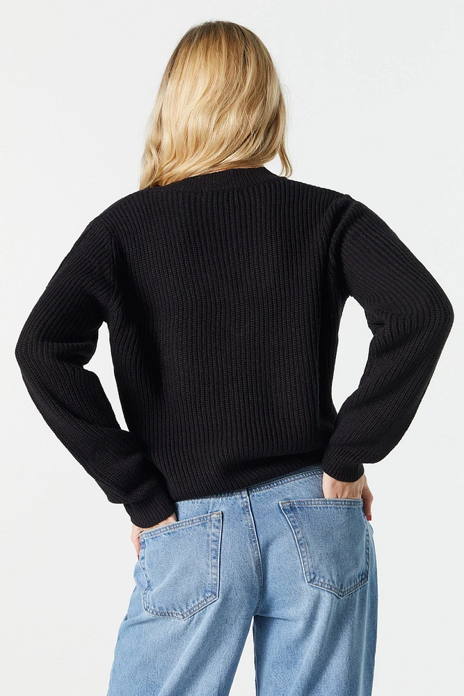 Ribbed Knit V-Neck Sweater