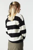 Striped Oversized Ribbed Knit Balloon Sleeve Sweater