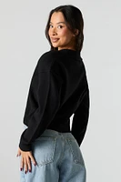 V-Neck Collared Cropped Long Sleeve Sweater