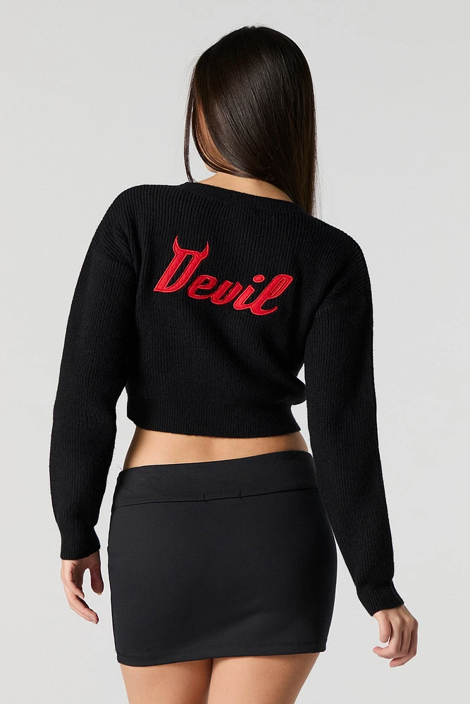 Embroidered Ribbed Knit Cropped Sweater