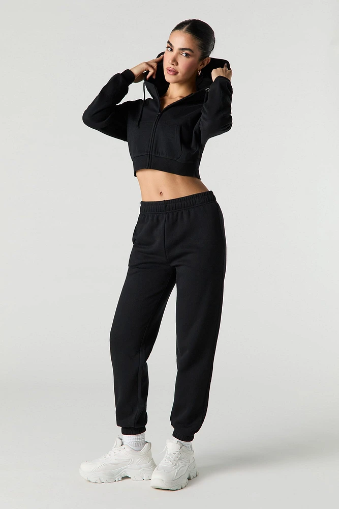 Active Fleece Cropped Zip-Up Hoodie