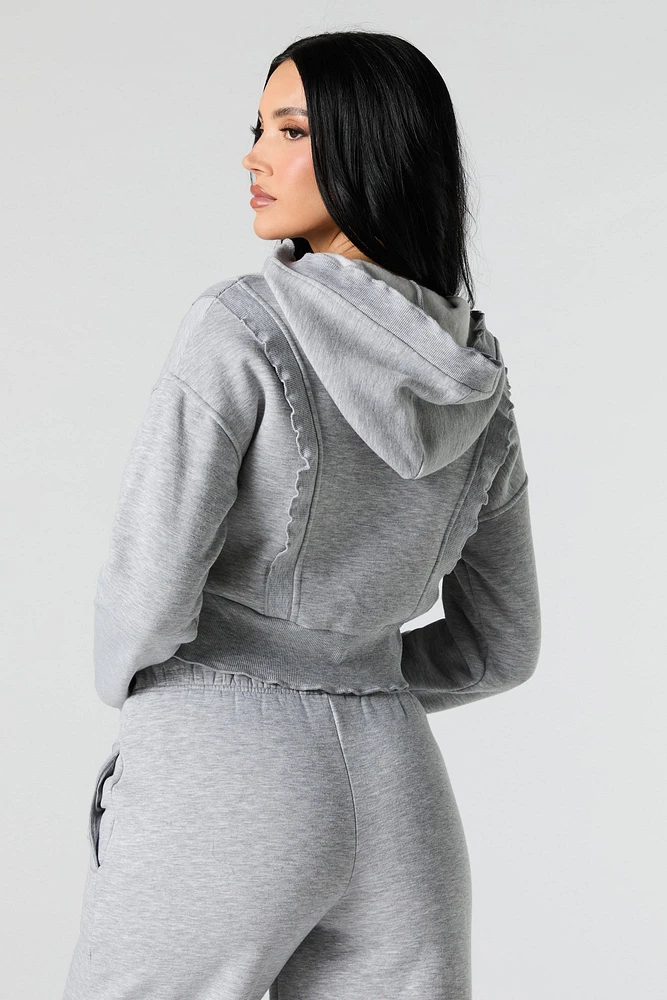 Fleece Ruffle Trim Zip-Up Hoodie