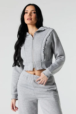 Fleece Ruffle Trim Zip-Up Hoodie