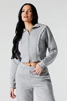 Fleece Ruffle Trim Zip-Up Hoodie