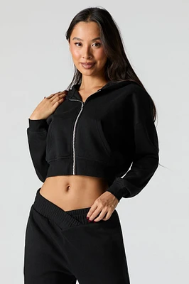 Zip-Up Cropped Fleece Hoodie