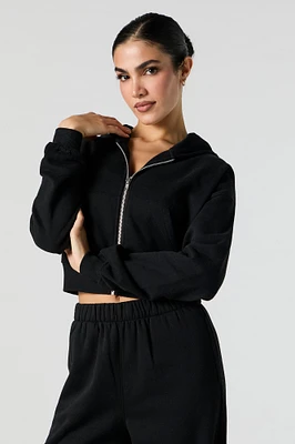 Solid Fleece Cropped Zip-Up Hoodie