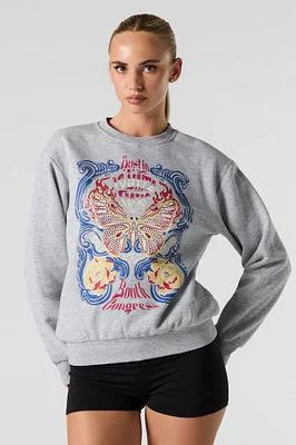 Rhinestone Graphic Fleece Sweatshirt