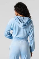 Velour Cropped Zip-Up Hoodie