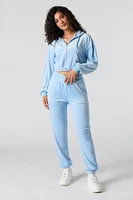 Velour Cropped Zip-Up Hoodie