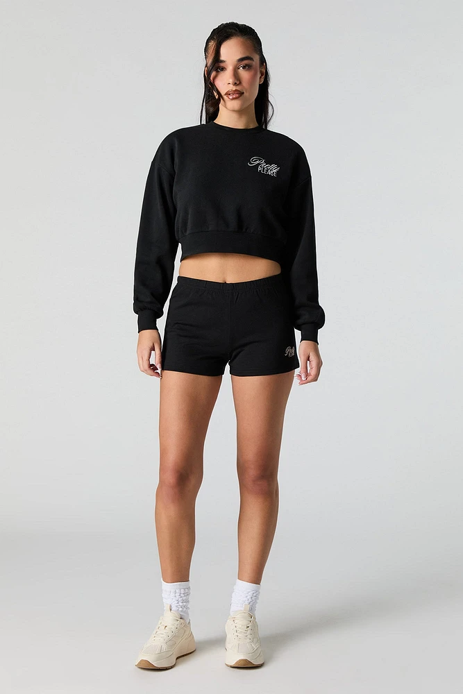 Active Embroidered Cropped Fleece Sweatshirt