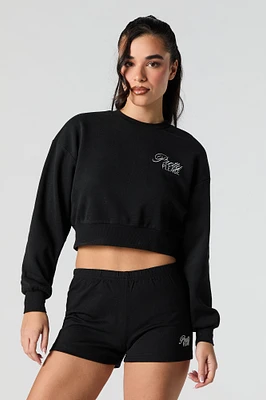 Active Embroidered Cropped Fleece Sweatshirt