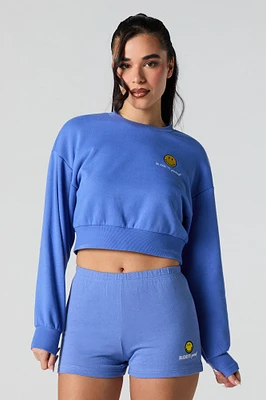 Active Embroidered Cropped Fleece Sweatshirt