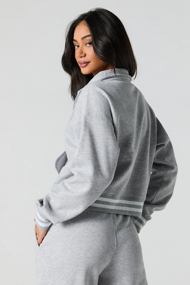 10 Embroidered Fleece Zip-Up Mock Neck Sweatshirt