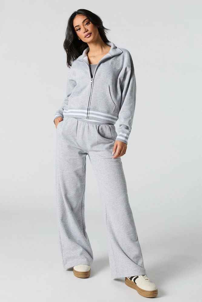 10 Embroidered Fleece Zip-Up Mock Neck Sweatshirt
