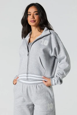 10 Embroidered Fleece Zip-Up Mock Neck Sweatshirt