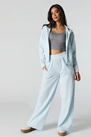10 Embroidered Fleece Zip-Up Mock Neck Sweatshirt