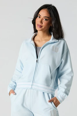 10 Embroidered Fleece Zip-Up Mock Neck Sweatshirt