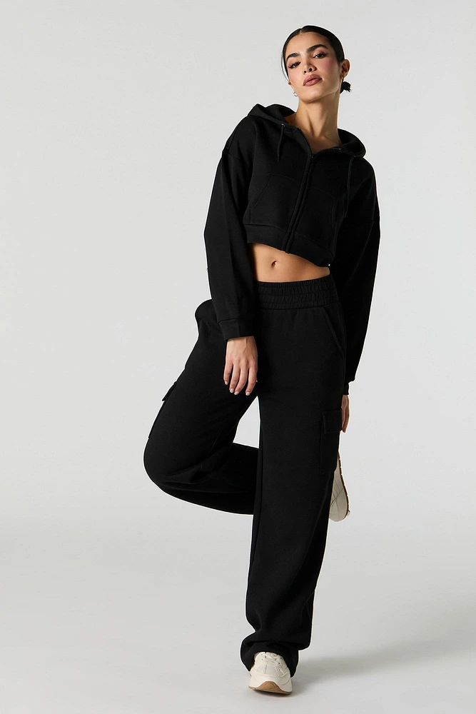 Active Cropped Zip-Up Fleece Hoodie