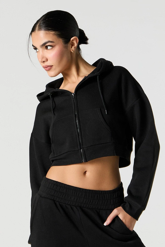 Active Cropped Zip-Up Fleece Hoodie