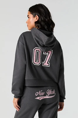 Embroidered Cropped Fleece Hoodie