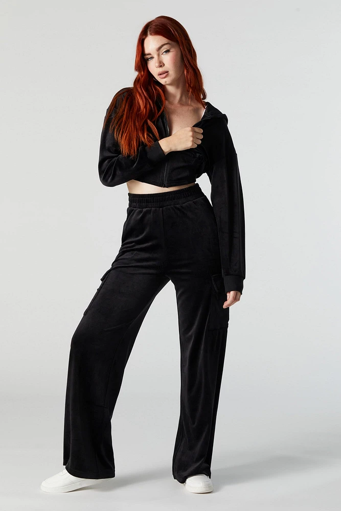 Velour Wide Leg Cargo Pant