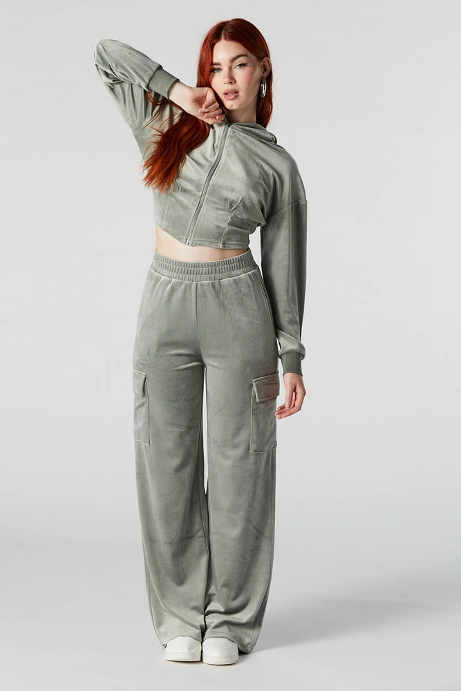 Velour Wide Leg Cargo Pant