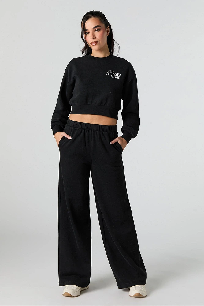 Solid Fleece Wide Leg Sweatpant