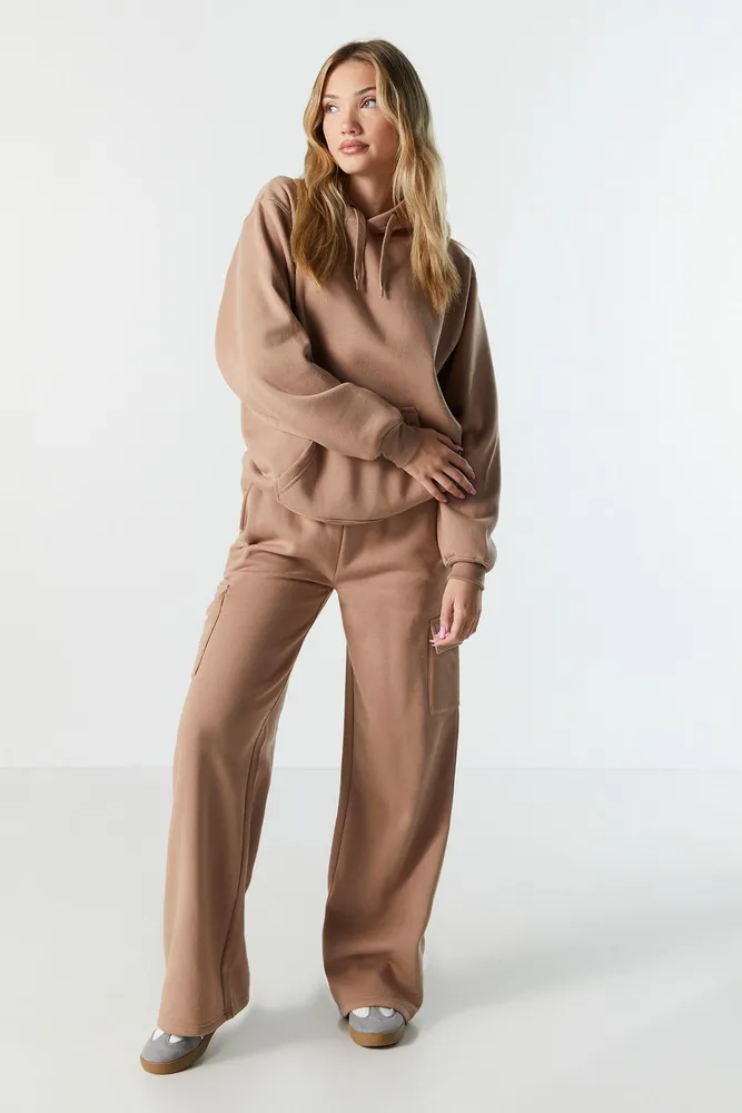 Fleece Wide Leg Cargo Pant