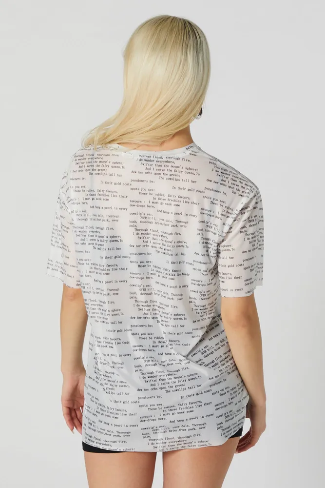 Text Print Mesh Crewneck T-Shirt