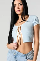 Ribbed Tie Front Crop Top