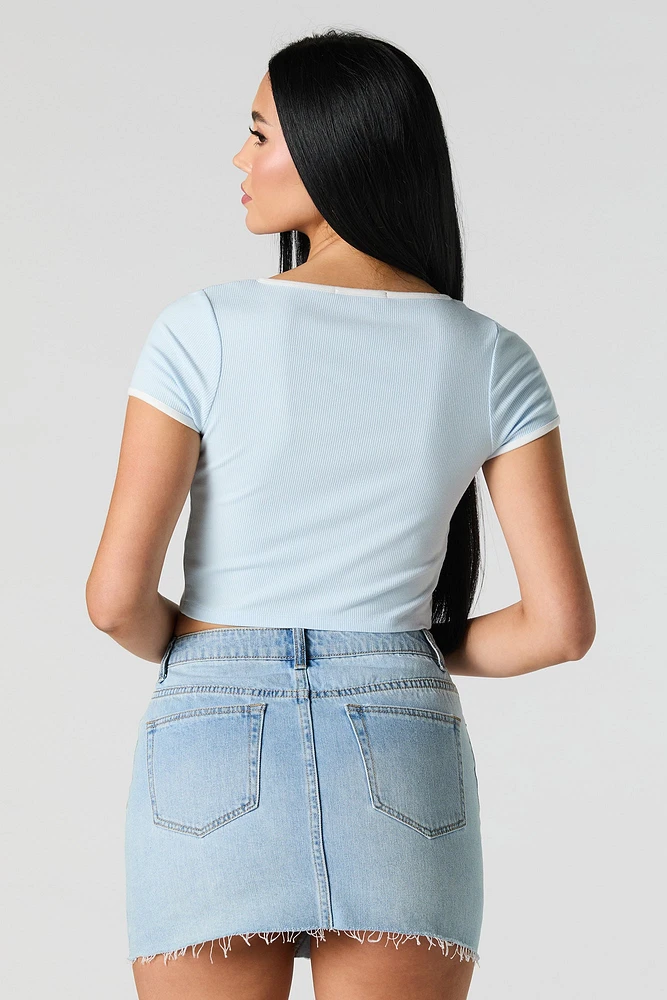 Ribbed Tie Front Crop Top