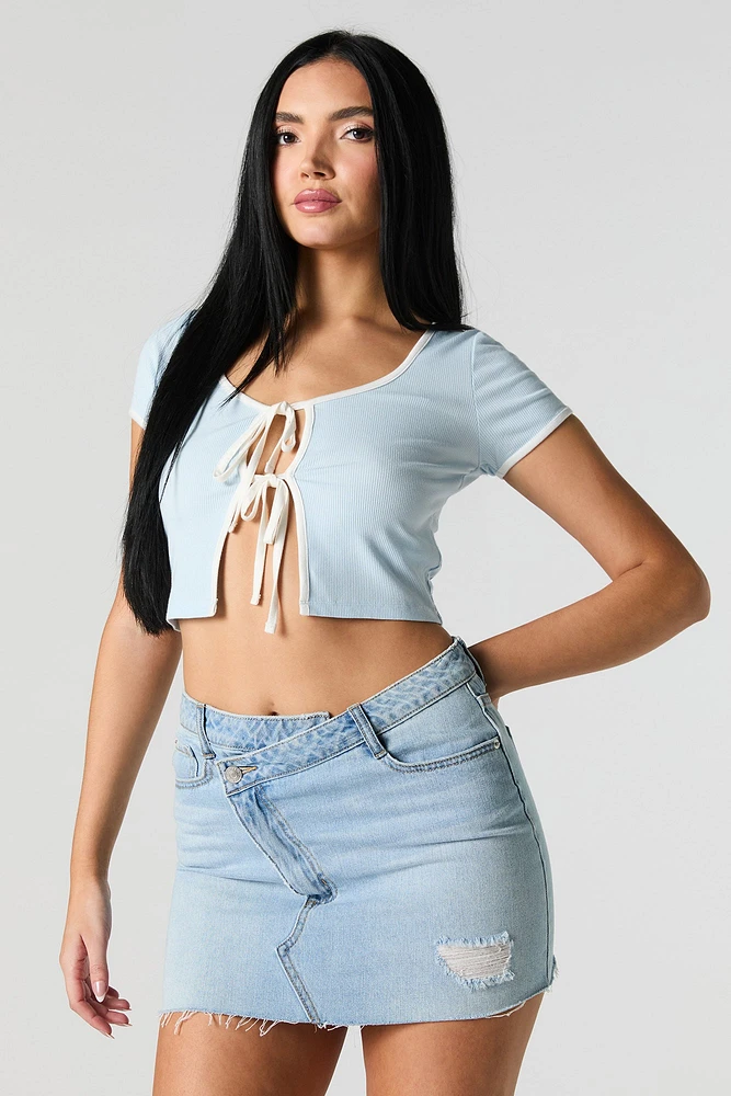 Ribbed Tie Front Crop Top