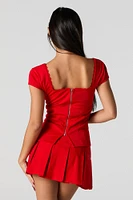 Square Neck Lace Trim Zip Back Top
