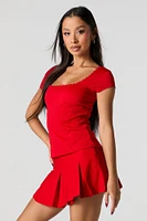 Square Neck Lace Trim Zip Back Top
