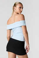 Ribbed Off Shoulder Tie Front Top