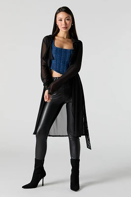 Mesh Ruffled Tie Front Cardigan