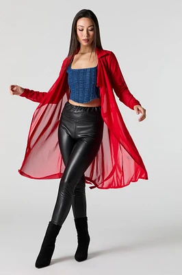 Cardigan volanté en filet avec attache devant