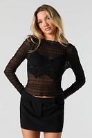 Ruffled Mesh Long Sleeve Top