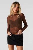 Ruffled Mesh Long Sleeve Top