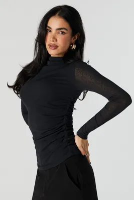 Ruched Mock Neck Long Sleeve Top