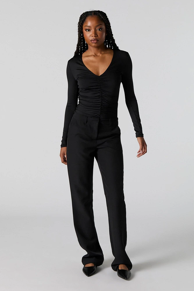 Contour Ruched V-Neck Long Sleeve Bodysuit