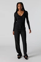 Contour Ruched V-Neck Long Sleeve Bodysuit